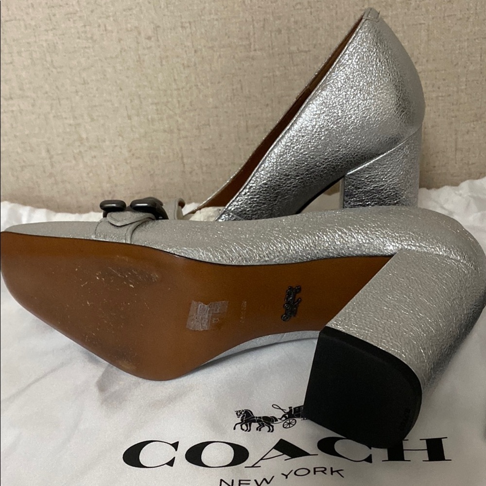 Coach Silver Block Heel Pumps with Square Toe - Picture 4 of 8